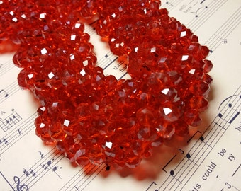 Glass Beads - 42 pcs - 8mm x 6mm - Red Luster Beads - Red Glass Beads - Faceted - Rondelles- Faceted Glass Beads