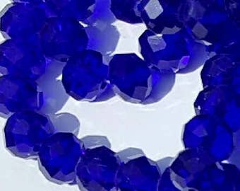 10mm Glass Beads - 30 pcs - 10mm Cobalt Blue Beads - Faceted Glass Beads - 10mm x 7mm - Rondelles - Cobalt Blue Beads