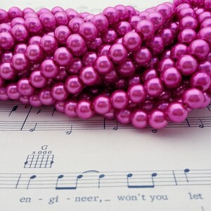 Glass Pearl Beads 42 pc Magenta Pearl Beads 8mm Round Dyed Magenta Pink Pearls image 3