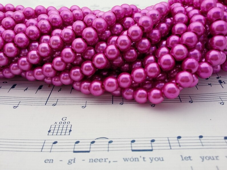 Glass Pearl Beads 42 pc Magenta Pearl Beads 8mm Round Dyed Magenta Pink Pearls image 3