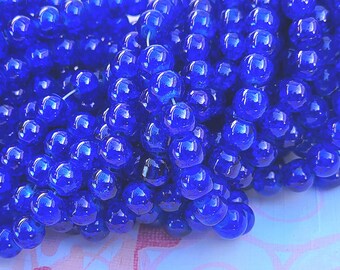 Crackle Glass Beads - 8mm - Approx. 48 Beads - Cobalt Blue Crackle Glass Beads - Blue Crackle Beads - Dark Blue Beads - Blue Beads