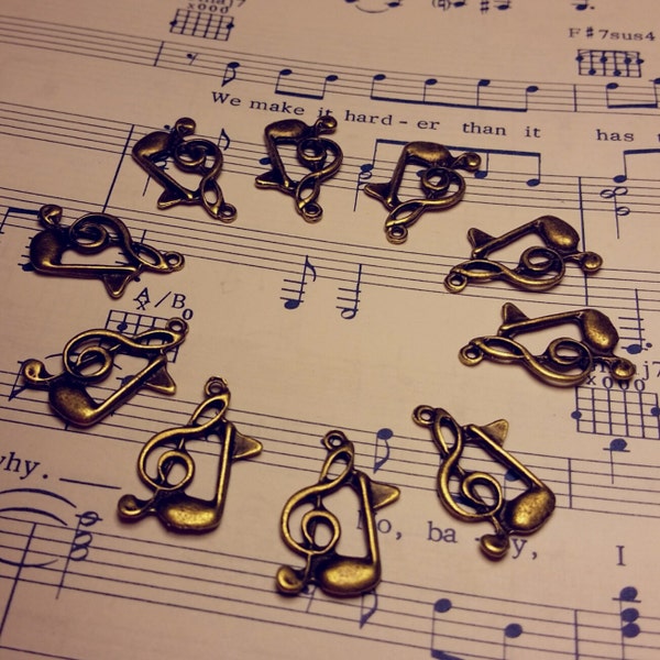 Treble Clef Charms - Qty. 10 - Music Note Charm - Antique Bronze Charms - Music Charms - Antique Bronze Charms