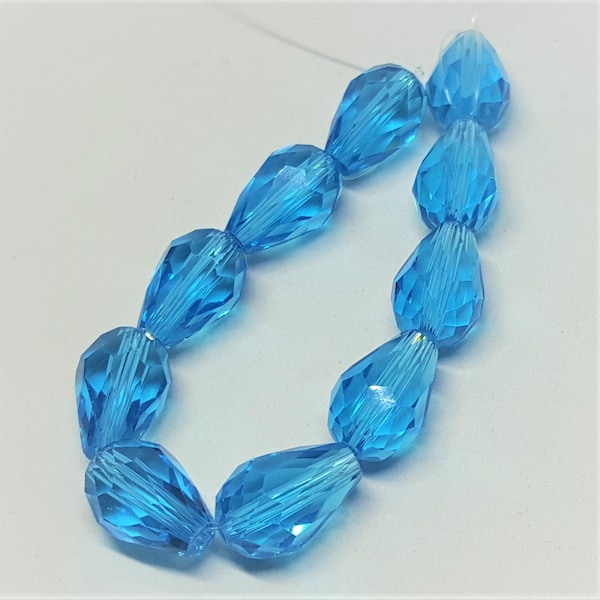 Teardrop Glass Beads - Qty. 10 - Faceted Turquoise Beads - Sun Catcher Beads - Drop Beads - 14mm Teardrop Beads - Turquoise Tear Drop Beads