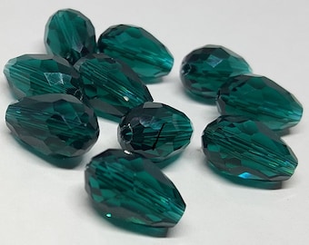 Teardrop Glass Beads - Qty. 10 - Faceted Dark Turquoise Beads - Sun Catcher Beads - Drop Beads - 14mm Teardrop Beads - Green Tear Drop Beads