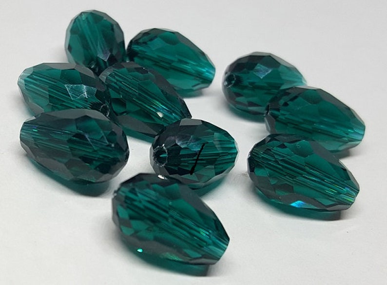 Teardrop Glass Beads Qty. 10 Faceted Dark Turquoise Beads Sun Catcher Beads Drop Beads 14mm Teardrop Beads Green Tear Drop Beads image 1
