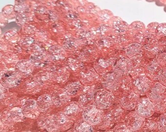 Crackle Glass Beads - 8mm - Approx. 48 Beads - Pink Crackle Glass Beads - Pink Crackle Beads