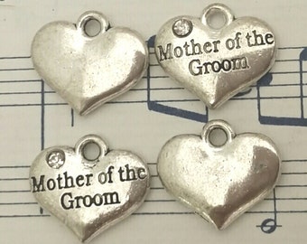 Heart Charms - 4 pcs. - Mother of the Groom Charm - Antique Silver Charm - Frame Heart Charms - one Sided Charms - Bridal Charms