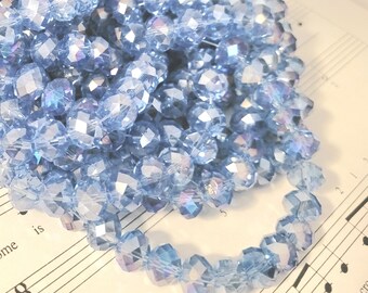 Glass Beads - 30 pcs - Baby Blue Beads - Baby Blue Luster - Faceted - 10mm x 7mm - Fire Polished - Blue Rondelle Beads