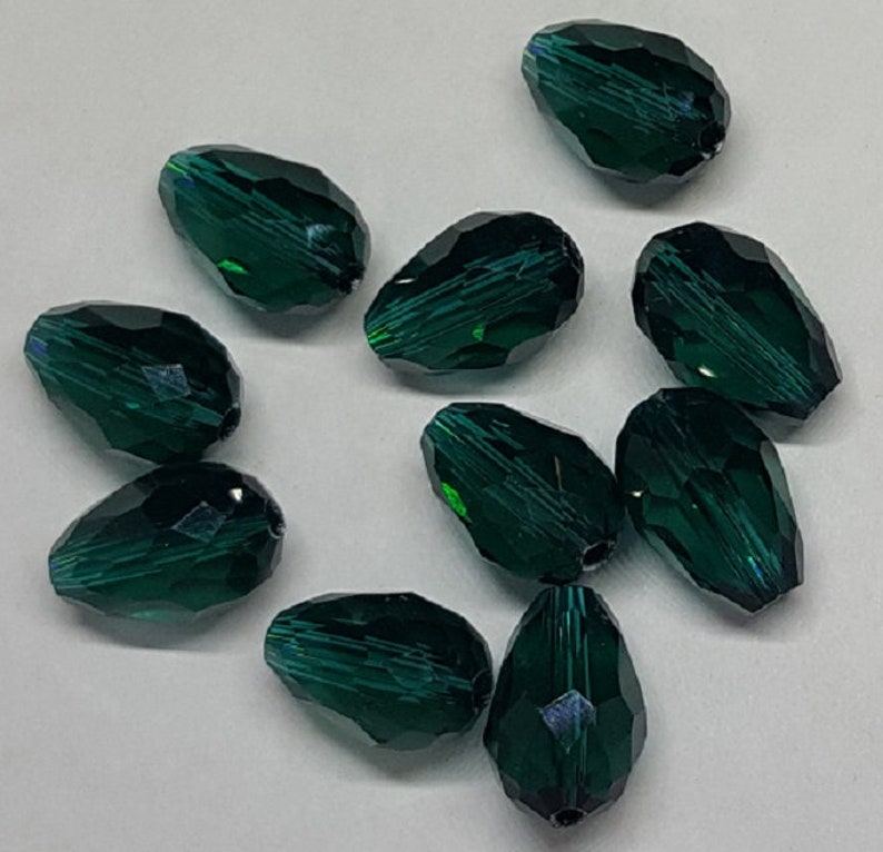 Teardrop Glass Beads Qty. 10 Faceted Dark Turquoise Beads Sun Catcher Beads Drop Beads 14mm Teardrop Beads Green Tear Drop Beads image 6