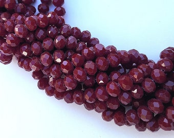 Glass Beads -  Dark Red Faceted Beads -  Opaque Red Faceted Beads - 8mm x 6mm  -  Dark Red Glass Beads - Red Faceted Beads - 42 pcs.