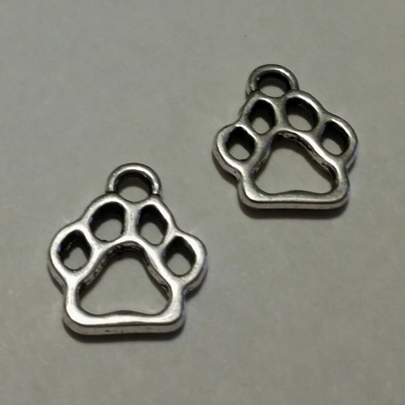 Paw Print Charms 50 pcs. Silver Paw Prints Silver Dog Charms Cat Charms Animal Charms Dog Paw Charm Paw Charm Cat Paw Charm image 3