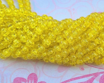 Crackle Glass Beads - 8mm - Approx. 48 Beads - Yellow Crackle Glass Beads - Yellow Beads - Yellow Crackle Beads