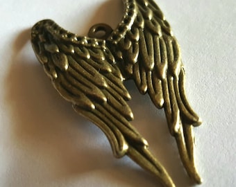 Angel Wing Charms - 5pcs. - Large Wings Pendant - Bronze Wings Charm - Double Wings Charm  - Bronze Wing Charms - Bronze Wing Pendant