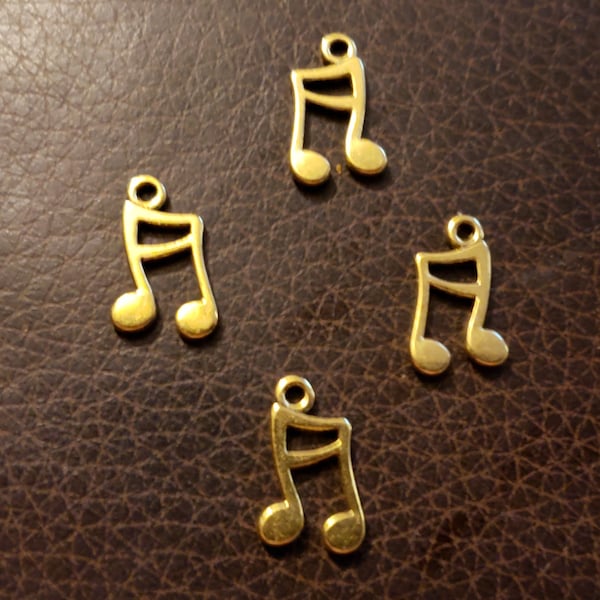 Music Note Charms - 10 pcs -  Antiqued Gold Music Notes -Wine Charms - Antiqued Gold Note Charms - Music Charms - Jazzy Charm - Eighth Note