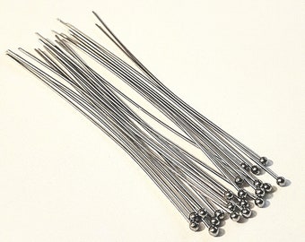 Ball Headpins - 50 pcs. - 70mm ball headpins - 304 Stainless Steel Head Pins -  0.7 mm - 21 gauge headpins - 2mm Ball - Long Ball Headpins