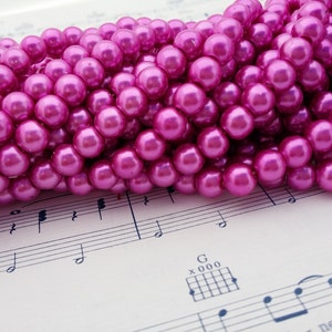 Glass Pearl Beads 42 pc Magenta Pearl Beads 8mm Round Dyed Magenta Pink Pearls image 2