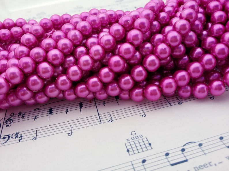 Glass Pearl Beads 42 pc Magenta Pearl Beads 8mm Round Dyed Magenta Pink Pearls image 2