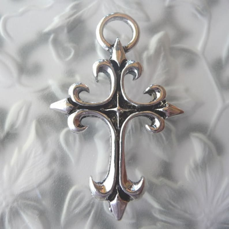 Fleur De Lis Cross 1 Pc Pendant Silver Toned Cross - Etsy