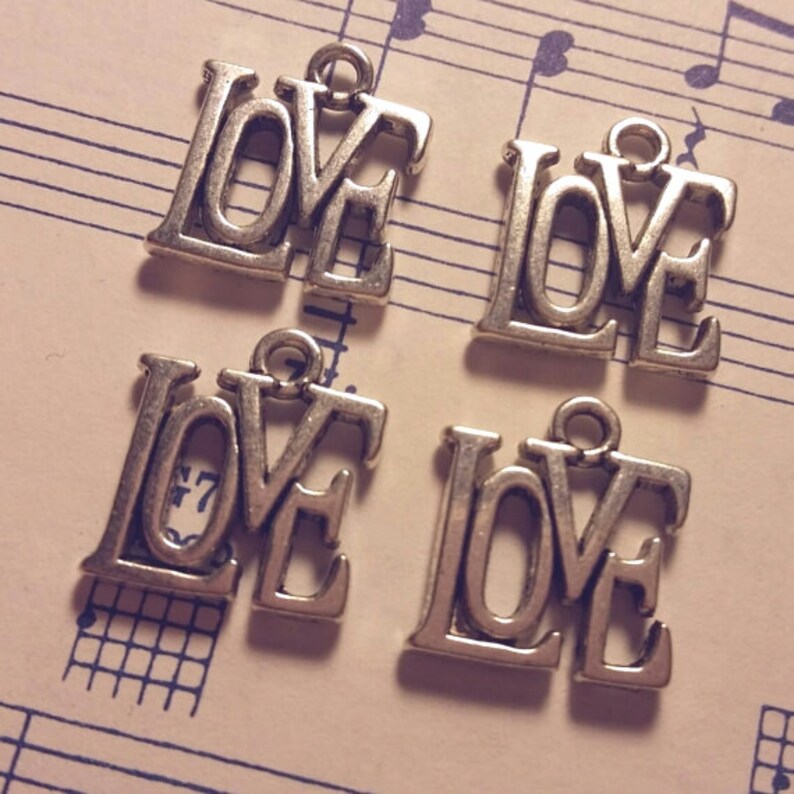 Love Charms 4 pcs. Silver Love Charm Antique Silver Charm Love Charm Charms Silver Charms image 2