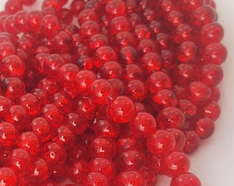 Crackle Glass Beads - 8mm - Approx. 48 Beads - Red Crackle Glass Beads - Red Crackle Beads