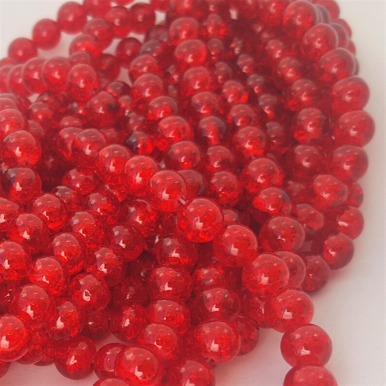 Crackle Glass Beads 8mm Approx. 48 Beads Red Crackle Glass Beads Red Crackle Beads image 1