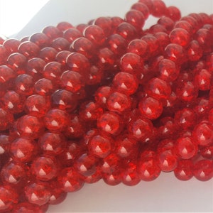 Crackle Glass Beads 8mm Approx. 48 Beads Red Crackle Glass Beads Red Crackle Beads image 2