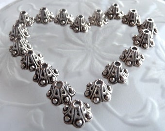 Bead Caps - 100 pcs - Antiqued Tibetan Silver - Fancy