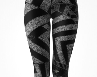Striped Fish Skeleton Leggings: Black Gray Psychedelic Alt Fashion Yoga Pants