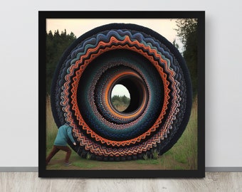 Trippy Art Framed Poster, Crochet Portal Quirky Picture, Yarn Artwork Print, Funny Wall Decor, Unique Modern Psychedelic Room Decoration