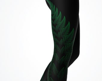 Fractal Fern Leggings Psychedelic Clothing Dark Fashion Gothic Clothes Forest Leggings Neon Green Stoner Girl Psychedelic Leggings for Women