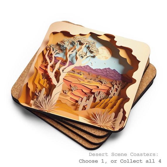 Sonoran Desert Cactus Coaster, Western Arizona Artwork, Sold Individually (price per single coaster)