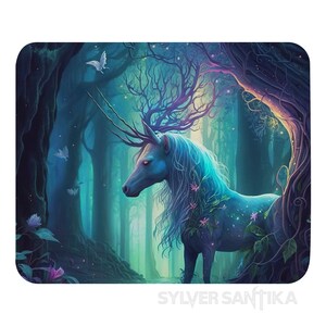 Fantasy Mouse Pad with Pretty Unicorn Enchanted Forest Artwork