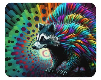 Cool Mouse Pad with Rainbow Skunk Artwork, Colorful Office Decor