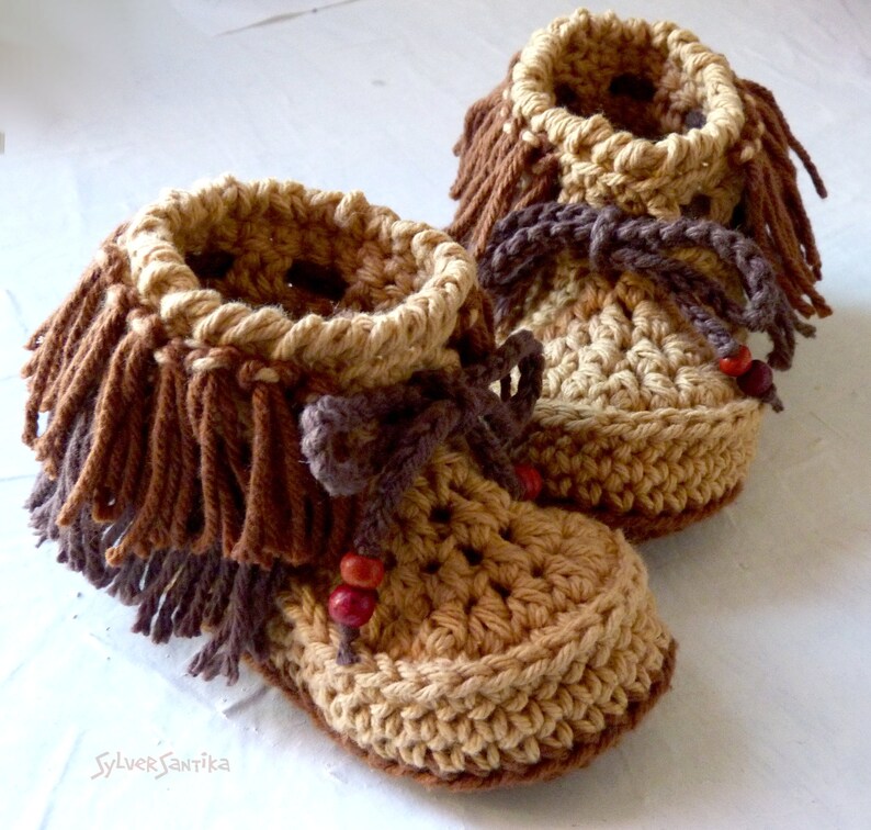 Crochet Pattern: Children's Fun Fringe Moccasins toddler girl boy unisex slippers image 2