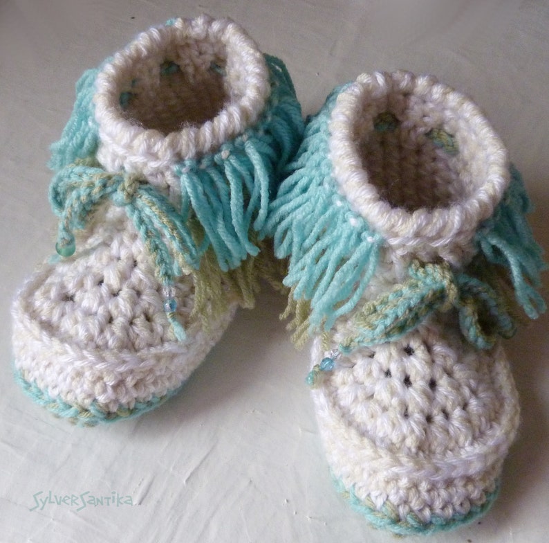 Crochet Pattern: Children's Fun Fringe Moccasins toddler girl boy unisex slippers image 4