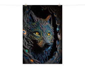 Wolf Poster, Trippy Artwork, Quirky Wall Art, Trippie Hippie Room Decor, Wolf Eyes Abstract Print Original Cool Unique Modern Quirky Picture