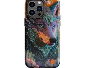 Wolf Tough Case for iPhone®, Pretty Colorful Crochet Flower Forest Art Phone Cover, Cool Gift for Crocheters and Dog Lovers