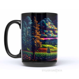 Willamette Valley Oregon Mug, 15 oz, Colorful Oregon Landscape Artwork, Psychedelic Art Coffee Cup, Pacific Northwest Themed Gifts Sourvenir