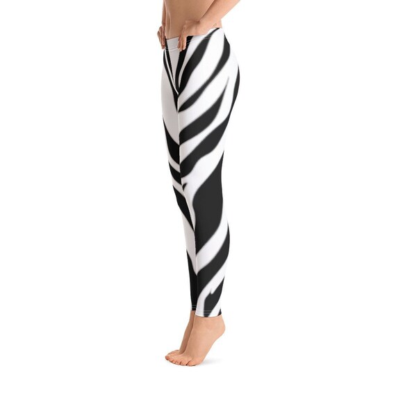 Zebra Stripe Leggings Black White Yoga Pants | Etsy