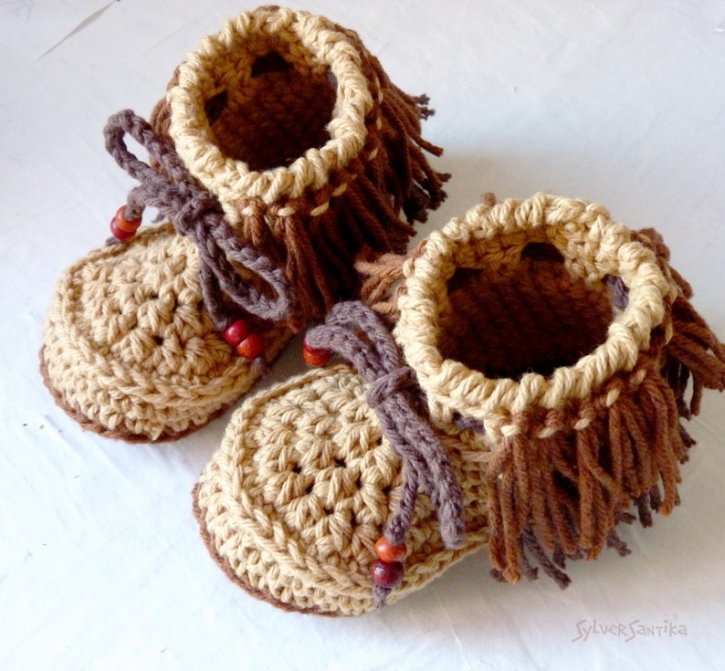 Crochet Pattern: Children's Fun Fringe Moccasins toddler girl boy unisex slippers image 3