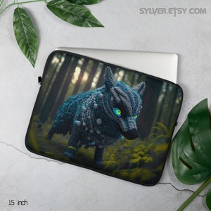 Wolf Eyes Laptop Sleeve, 13 or 15 inch, Neoprene Zipper Soft Padded Fur, Crochet Animal Dog Forest Nature Kids ipad Envelope Protective Case