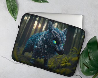 Wolf Eyes Laptop Sleeve, 13 or 15 inch, Neoprene Zipper Soft Padded Fur, Crochet Animal Dog Forest Nature Kids ipad Envelope Protective Case