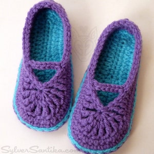 Crochet Pattern: Children's Mary Jane Skimmers Girl Slippers image 3