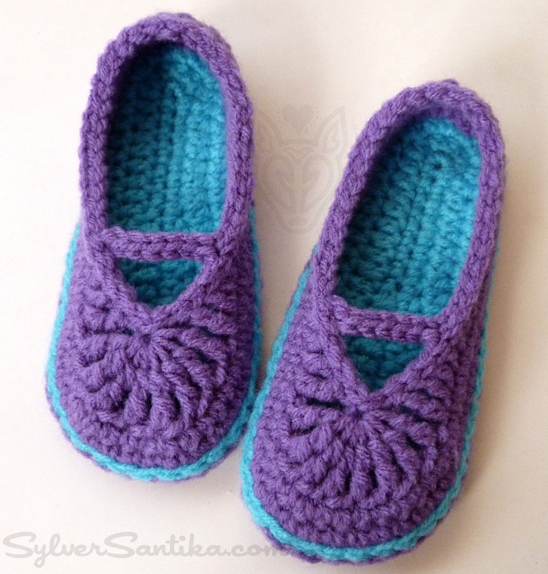 Crochet Pattern: Children's Mary Jane Skimmers Girl Slippers image 3