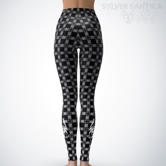 Leggings de lobo con cuadros vichy negros y blancos para mujer Etsy Espana