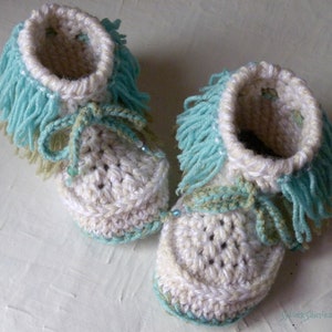 Crochet Pattern: Children's Fun Fringe Moccasins toddler girl boy unisex slippers image 1