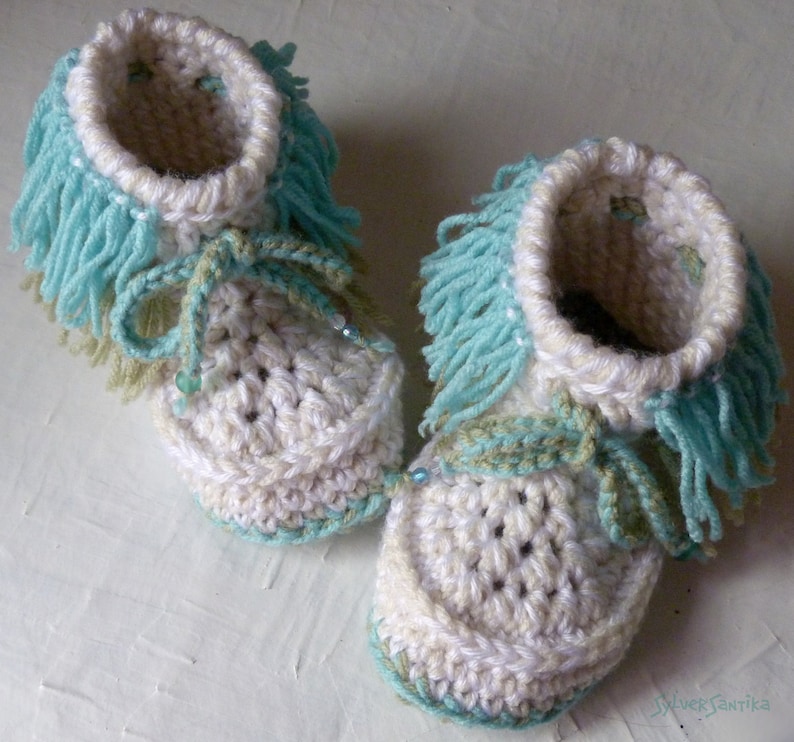 Crochet Pattern: Children's Fun Fringe Moccasins toddler girl boy unisex slippers image 1