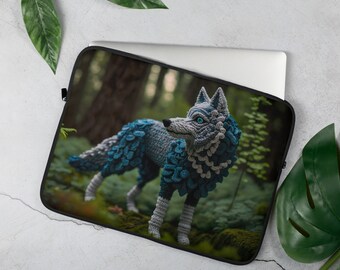 Wolf Laptop Sleeve, 13 or 15 inch, Neoprene Padded Soft Fur Zipper, Pretty Crochet Forest Nature Animal Dog Cool Art Printed iPad Envelope