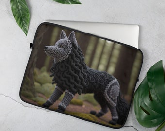 Wolf Laptop Sleeve, 13 or 15 inch, Neoprene Zipper Soft Padded Fur, Cool Cute Crochet Forest Dog Animal Art, Protective iPad Envelope Case