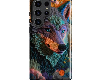 Wolf Tough case for Samsung®, Pretty Crochet Forest Flowers, Cool Gift for Dog Lovers and Crocheters, Galaxy Phone Cover